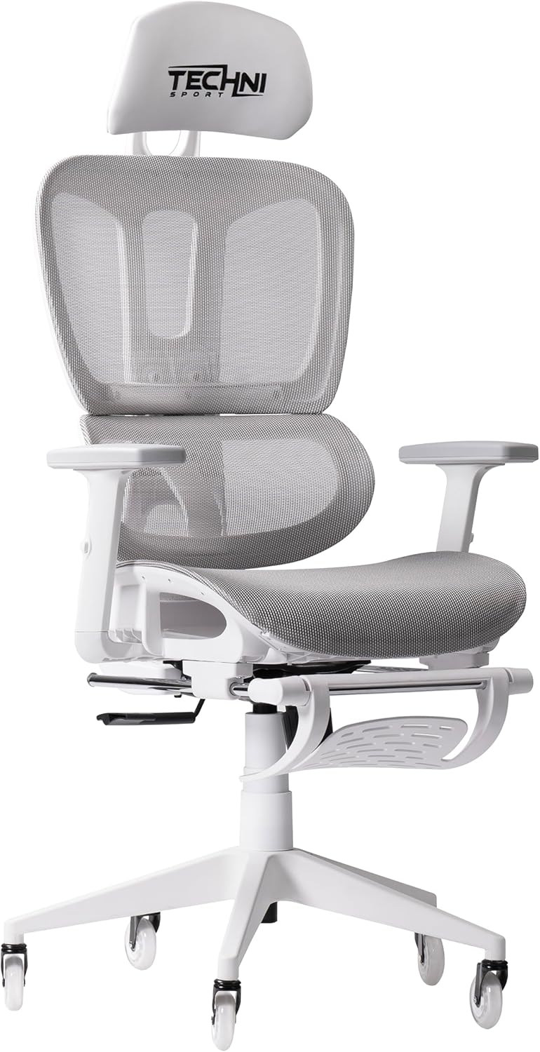 Ergonomic Mesh Gaming Chairs with Footrest 350 Lbs, High Back Breathable Office Chair,Comfy Adjustable Office Desk Chair with Lumbar Support for Adults,Cute Reclining Gamer Swivel Chairs,Whitegray