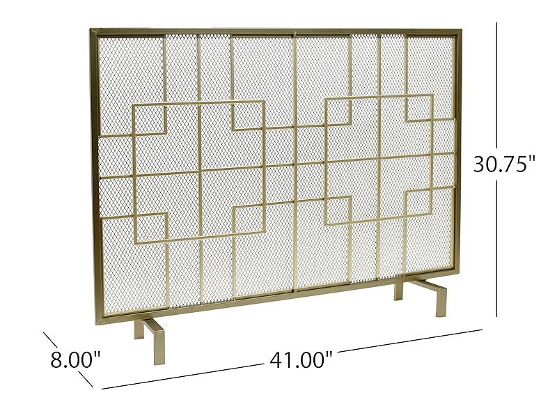 1 Panel Fireplace Screen, Lightweight Iron Fire Spark Guard for Living Room, Modern Fire Place Protector Gate for Home, Geometric Design, 41" x 30.75", Gold