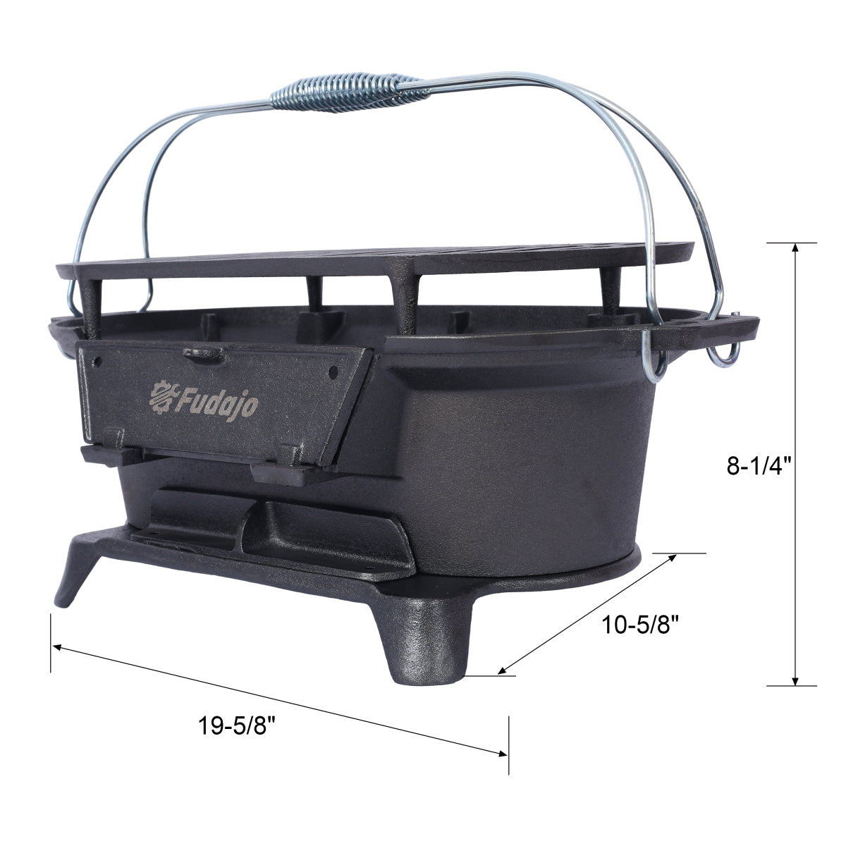 Oval Cast Iron Grill Outdoor, Portable Charcoal Grill and Tabletop Cast Iron Skillet - 100% Cast Iron, Enameled, Durable, Small Charcoal Grill, Camping Stove, Hibachi Grill