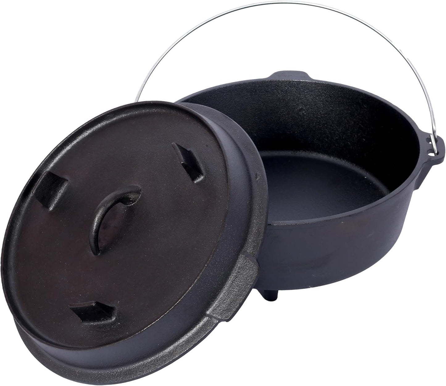 Pre-Seasoned Cast Iron Dutch Oven with Skillet Lid for Camping Outdoor Cooking BBQ Baking 12 Quart Versatile Design Easy Carry Handle Safety Features Ideal for Family Gatherings