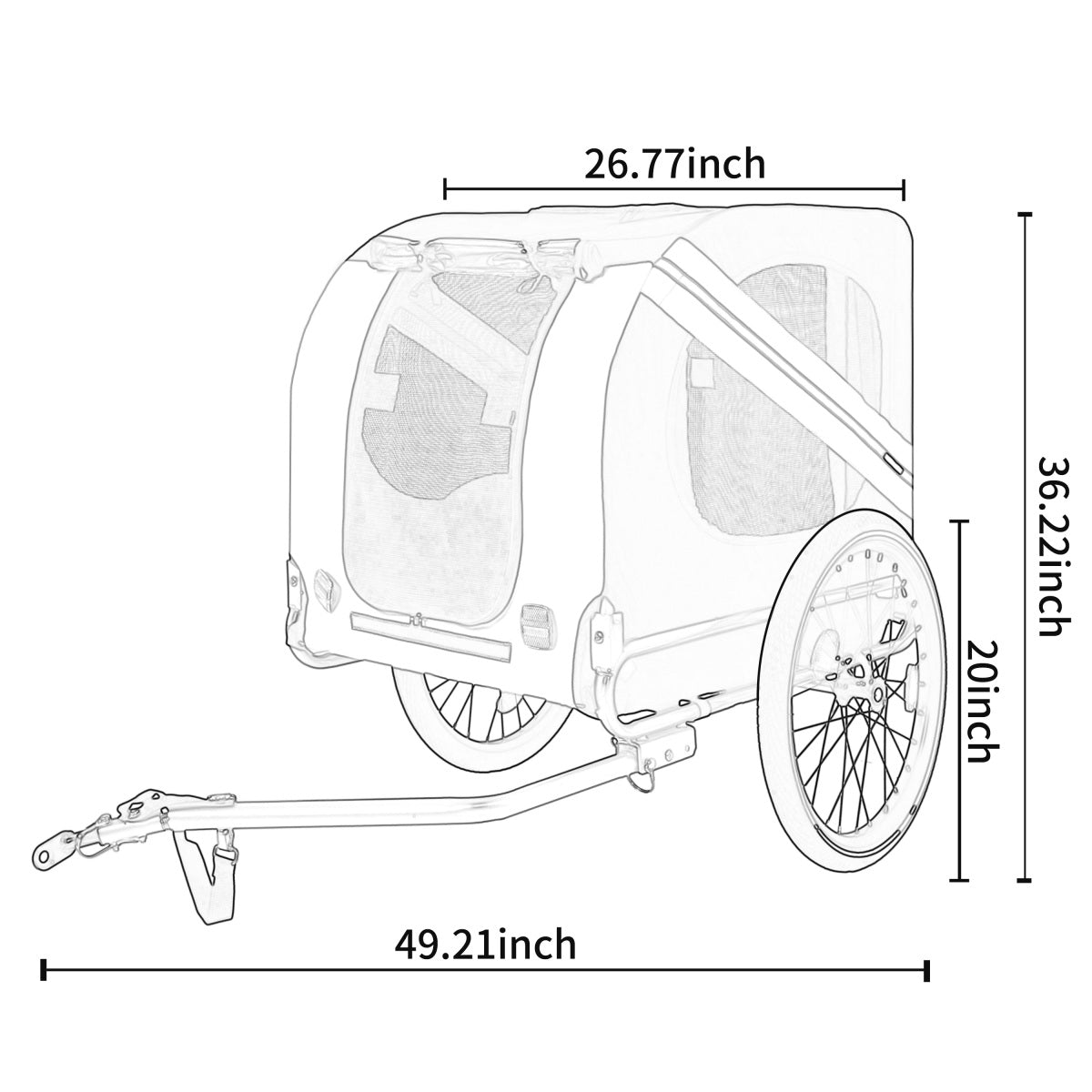 Large Folding Bike Trailer for Dogs – 100LB Capacity All-Terrain Pet Carrier, Durable Steel Frame for Cycling, Jogging, Camping & Outdoor Adventures, Black- Grey 20 1/8 width fat tire,extra mat inside