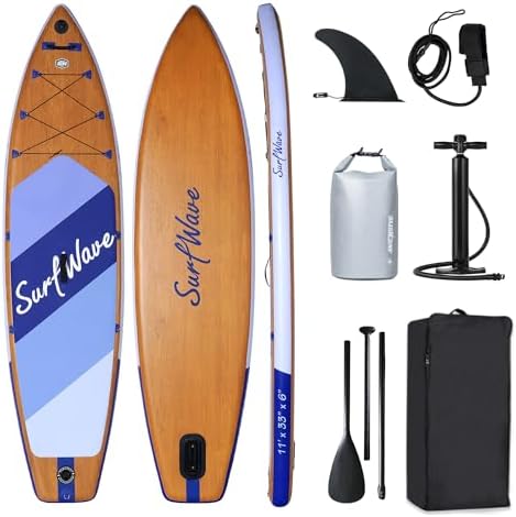 11'x34 x6 Inflatable Stand Up Paddle Board with Accessories, All-Round SUP for Beginners, Multi-Water Touring & Beach Outdoor Water Sports, Non-Slip Deck, Portable PVC Board for Kayaking & Surfing