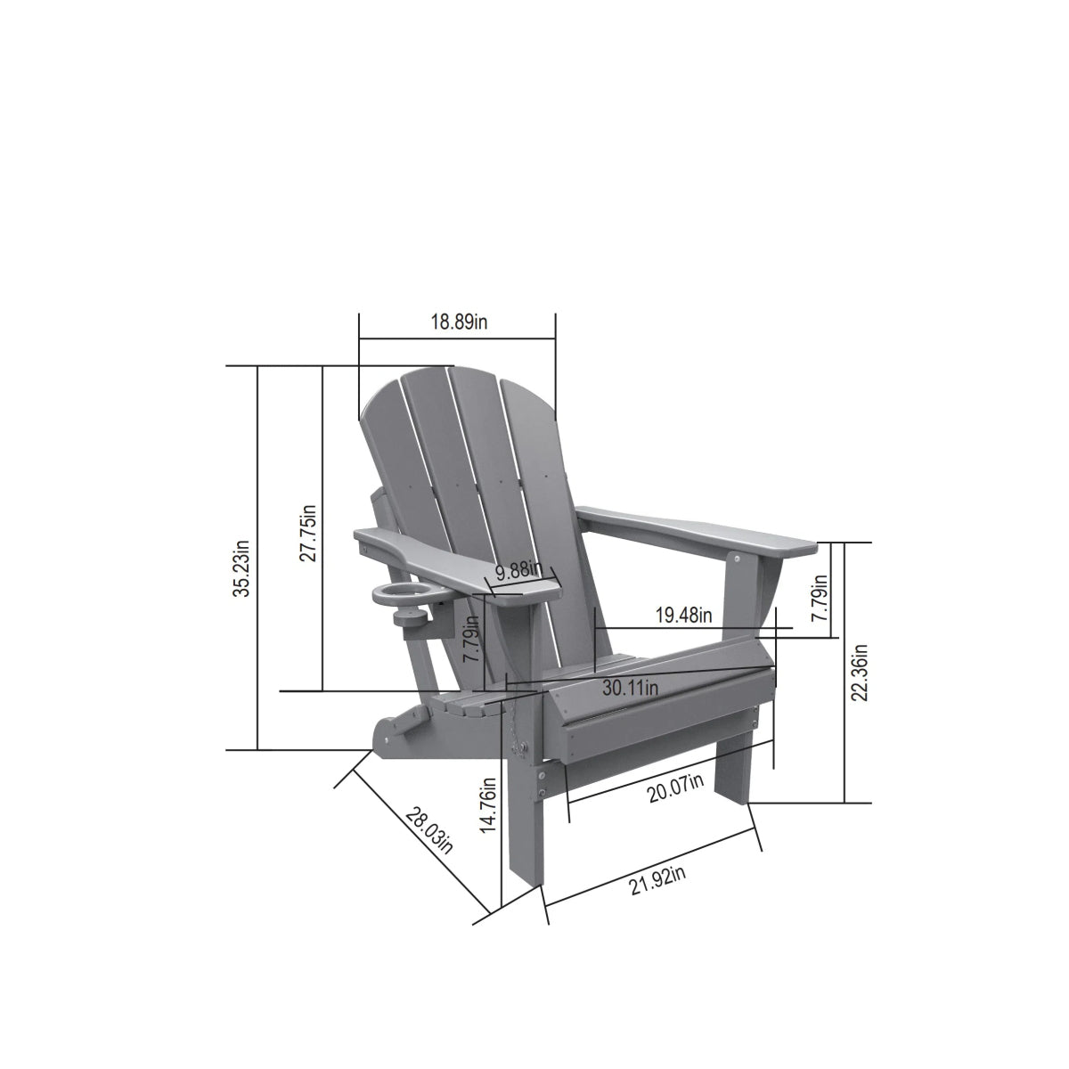HDPE Folding Adirondack Chair with Dual Cup Holder - Composite Adirondack Chair with Wood Texture- Gray
