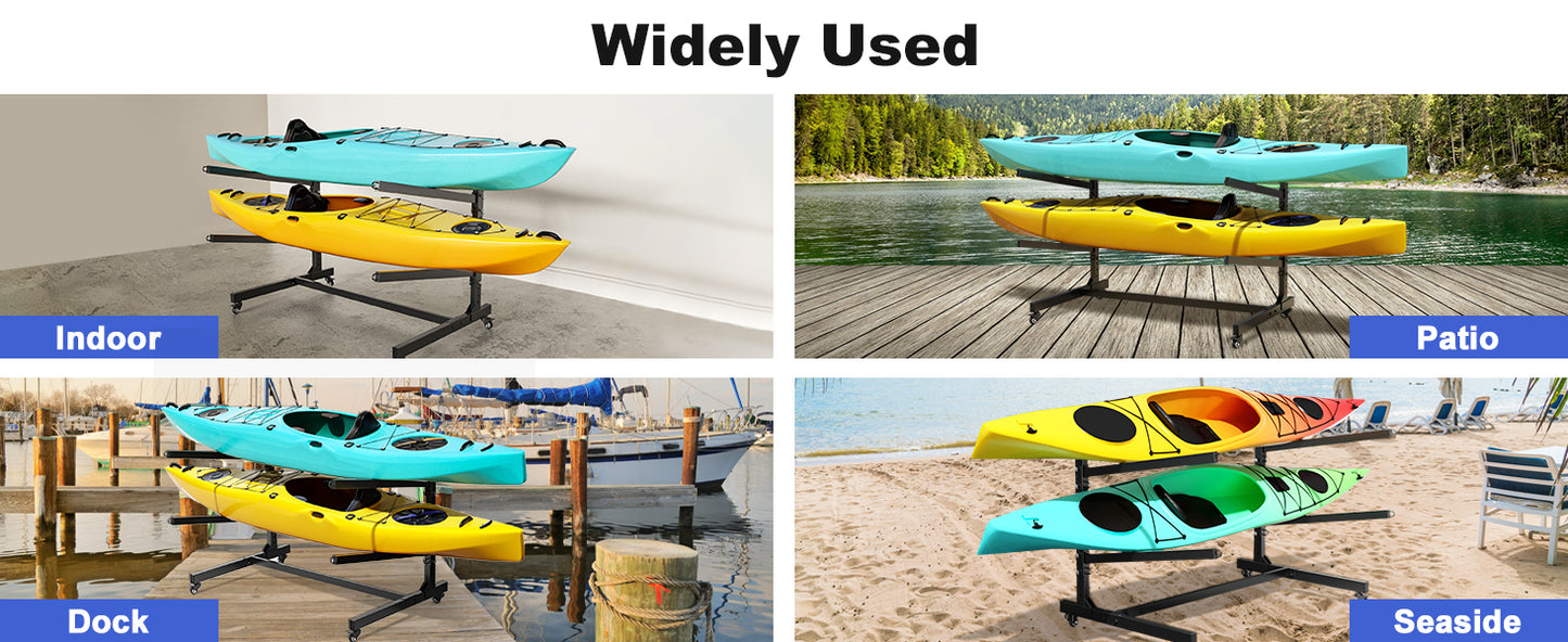 Heavy Duty Freestanding Kayak Storage Rack, Adjustable Metal Stand for Kayaks, Canoes, SUPs, Paddleboards & Surfboards with Lockable Wheels, Indoor & Outdoor Use