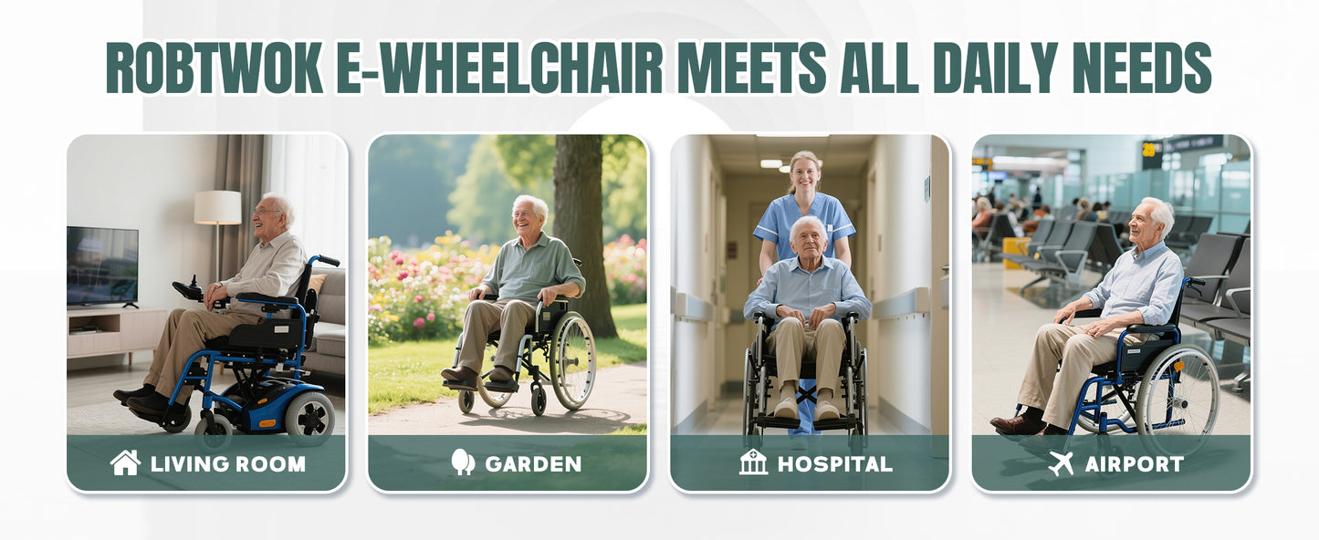 Lightweight Electric Wheelchair for Adults & Seniors - Ultralight 36lbs Foldable Power Wheelchairs, 264LBS Loading Capacity, 12-Mile Long Travel Range, All Terrain, With LED Light & Cup Holder
