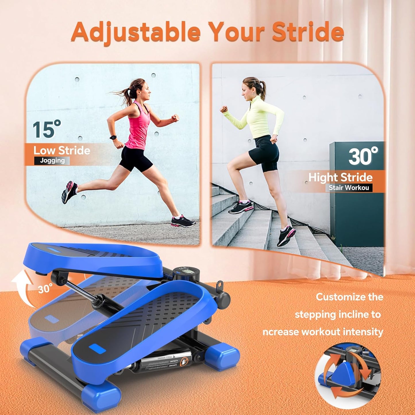 Mini Stepper for Exercise at Home, Portable Stair Stepper with Resistance Bands, 330LBS Capacity Stair Step Workout Machine with LCD Monitor for Fullbody Cardio Workout