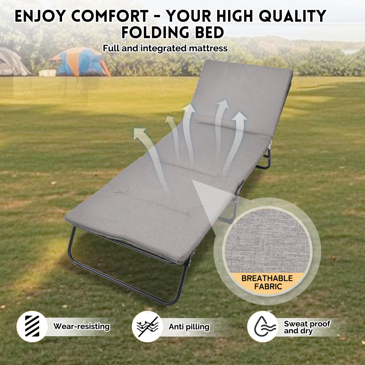 Folding Camping Cot for Adults, 5-Angle Adjustable Camping Cot Heavy Duty Outdoor Bed with Carry Bag,1200 D Layer Oxford Travel Camp Cots