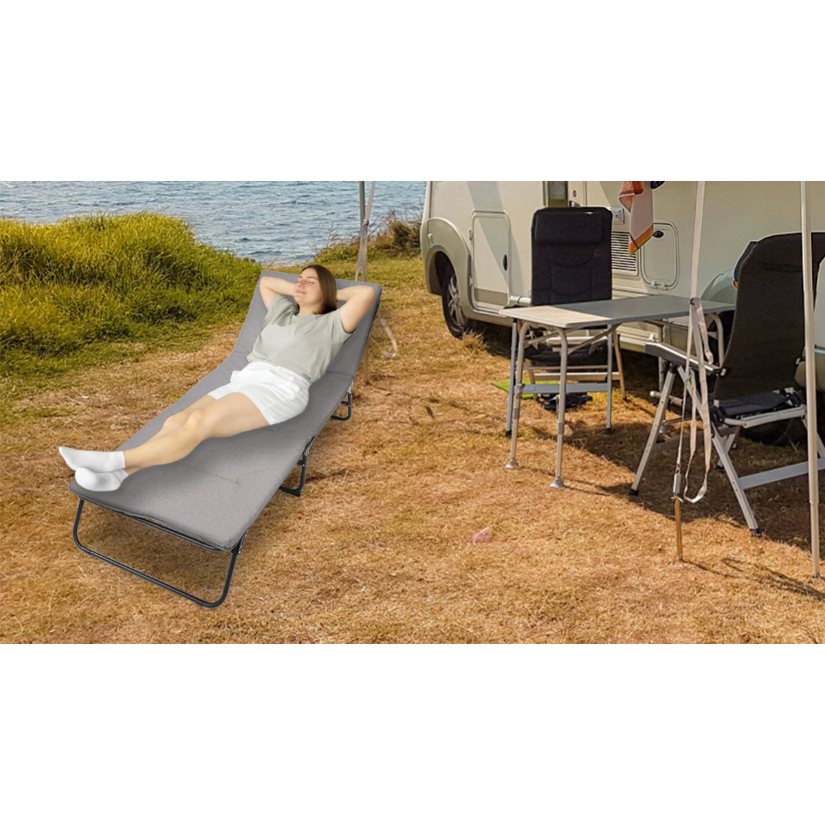 Folding Camping Cot for Adults,  5-Angle Adjustable Camping Cot Heavy Duty Outdoor Bed with Carry Bag,1200 D Layer Oxford Travel Camp Cots
