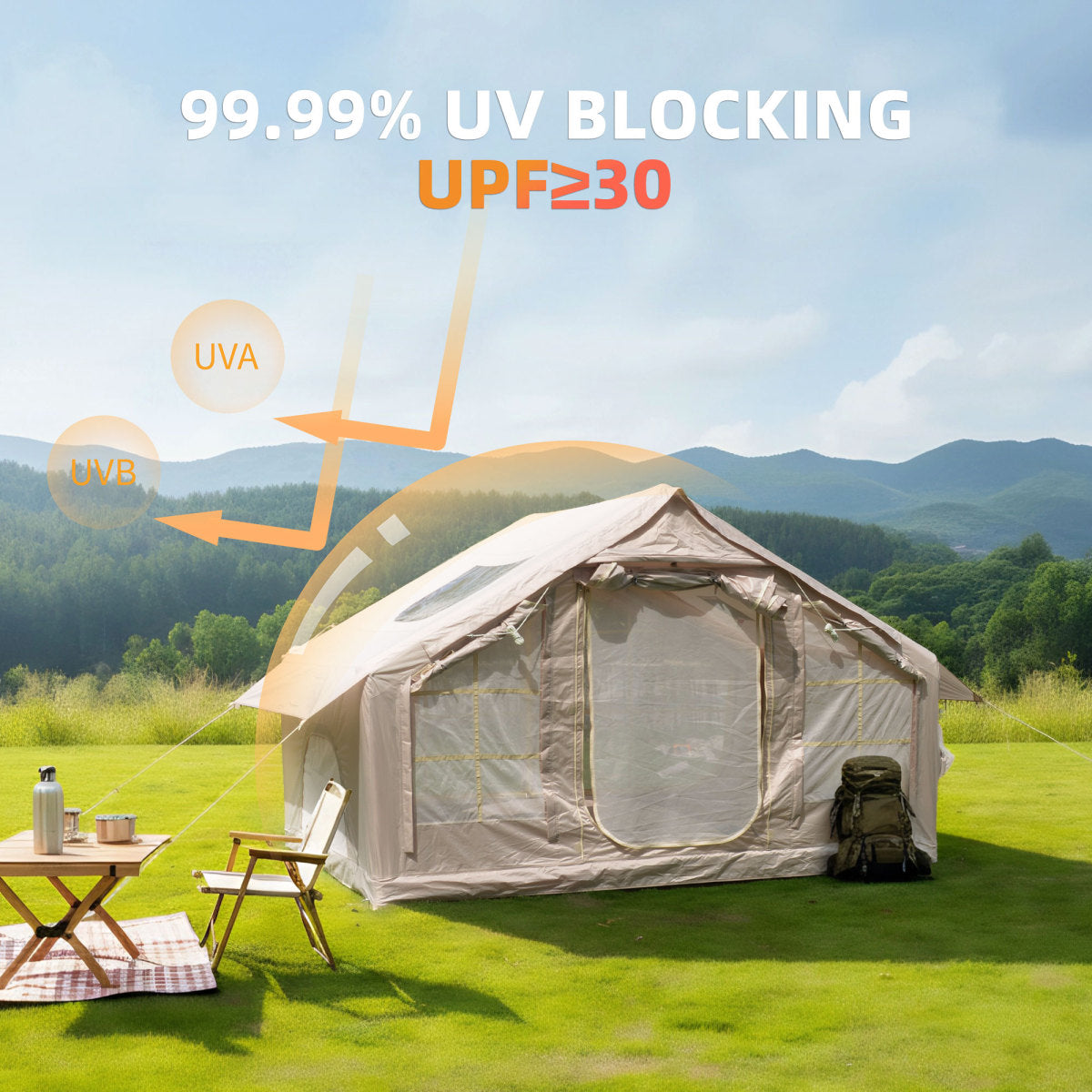 6.3m ² Inflatable Camping Tent , 4 Season Waterproof Windproof, Clear Skylight & 420D Oxford Waterproof, Air Tent with Mesh Windows/Doors   WL