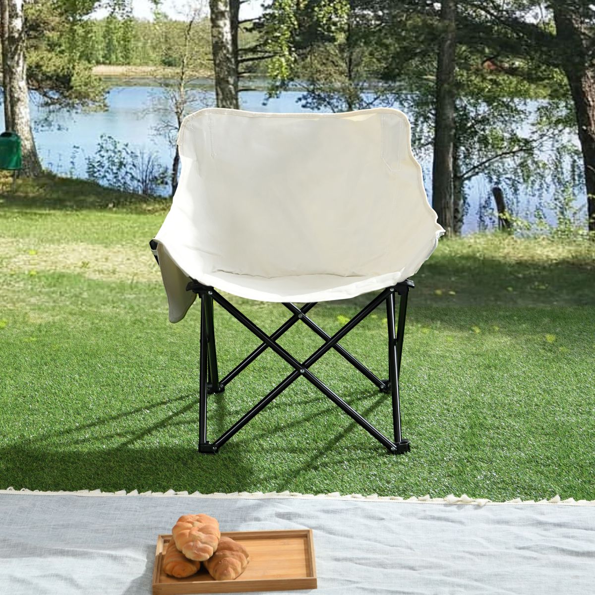 2PCS Outdoor Camping Chairs Folding/Portable, Carry Bag ,Beige