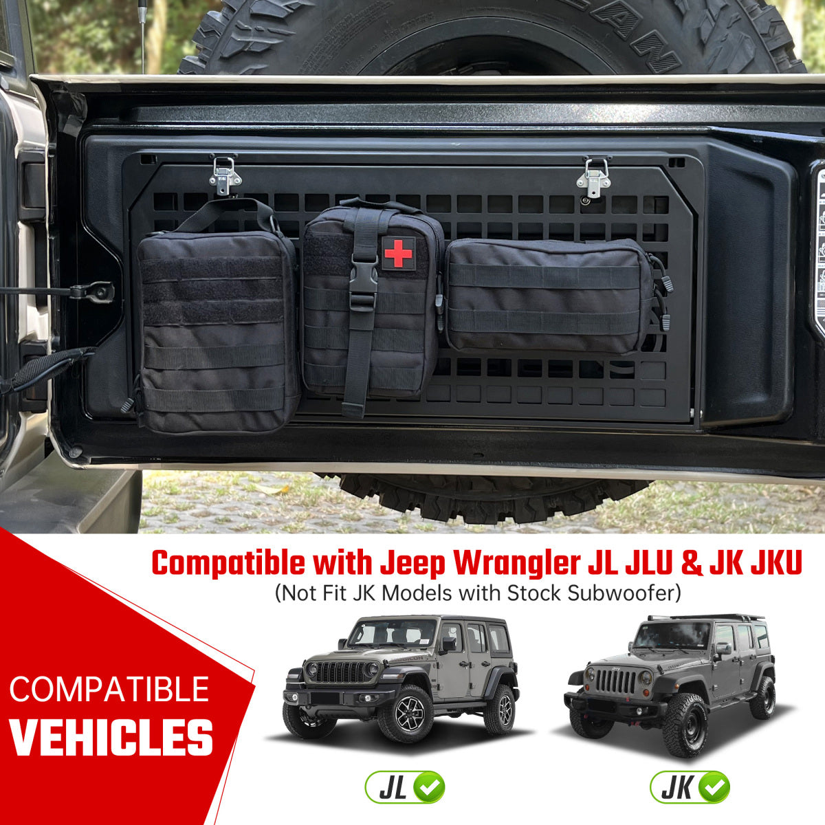 2-Tier Tailgate Table Rear Foldable Storage Cargo Rack Outdoor Camping Desk for 2007-2022 Jeep Wrangler JK&JL 4 Door (Not Fit JK Models with Stock Subwoofer)