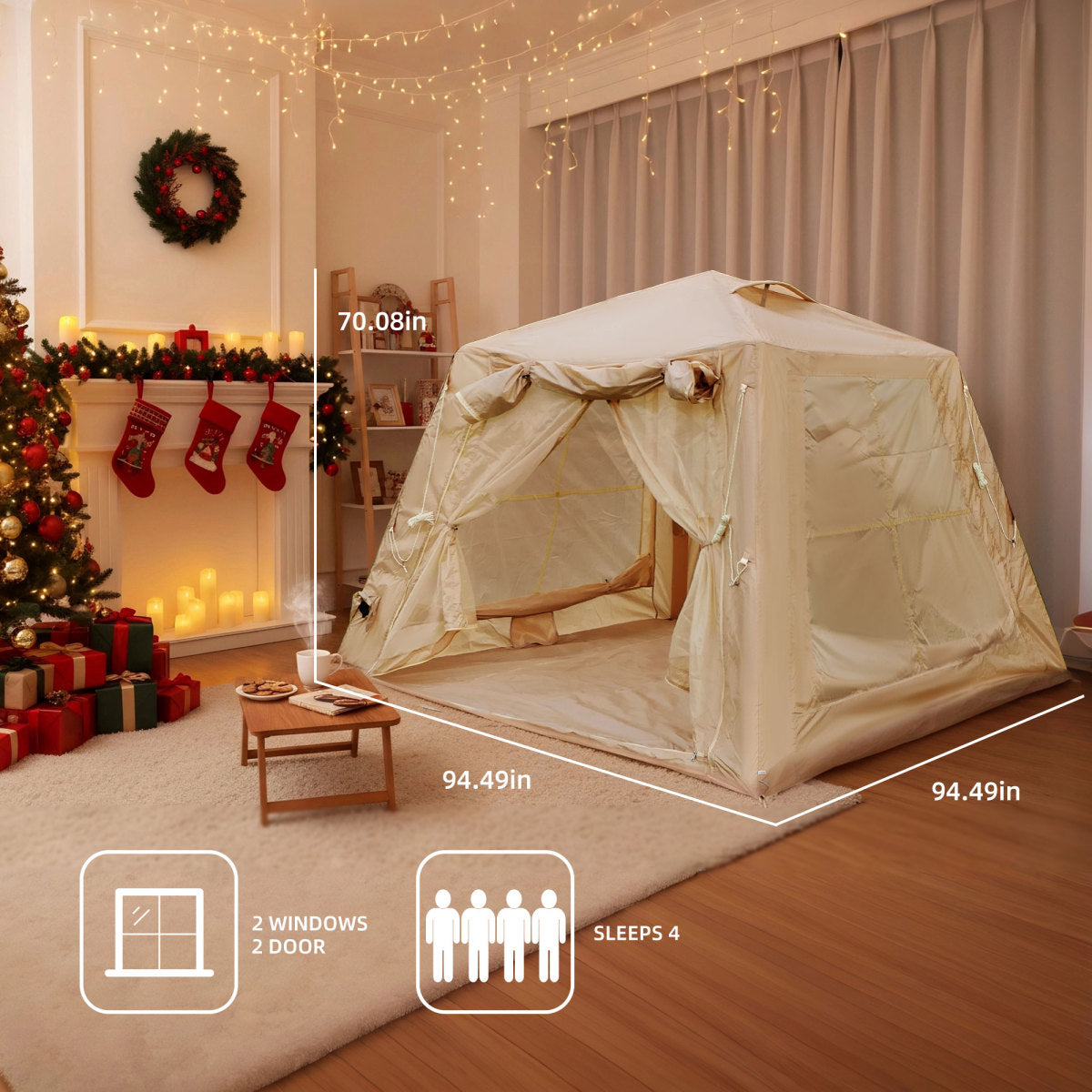 5.76 m ² Inflatable Tents for Camping with canopy, Blow Up Tent with Hand Pump, Easy Setup InflatableTent 4 Season Tent, Waterproof Oxford Air Glamping Tents for Camping Adult 2-3 Person   WL