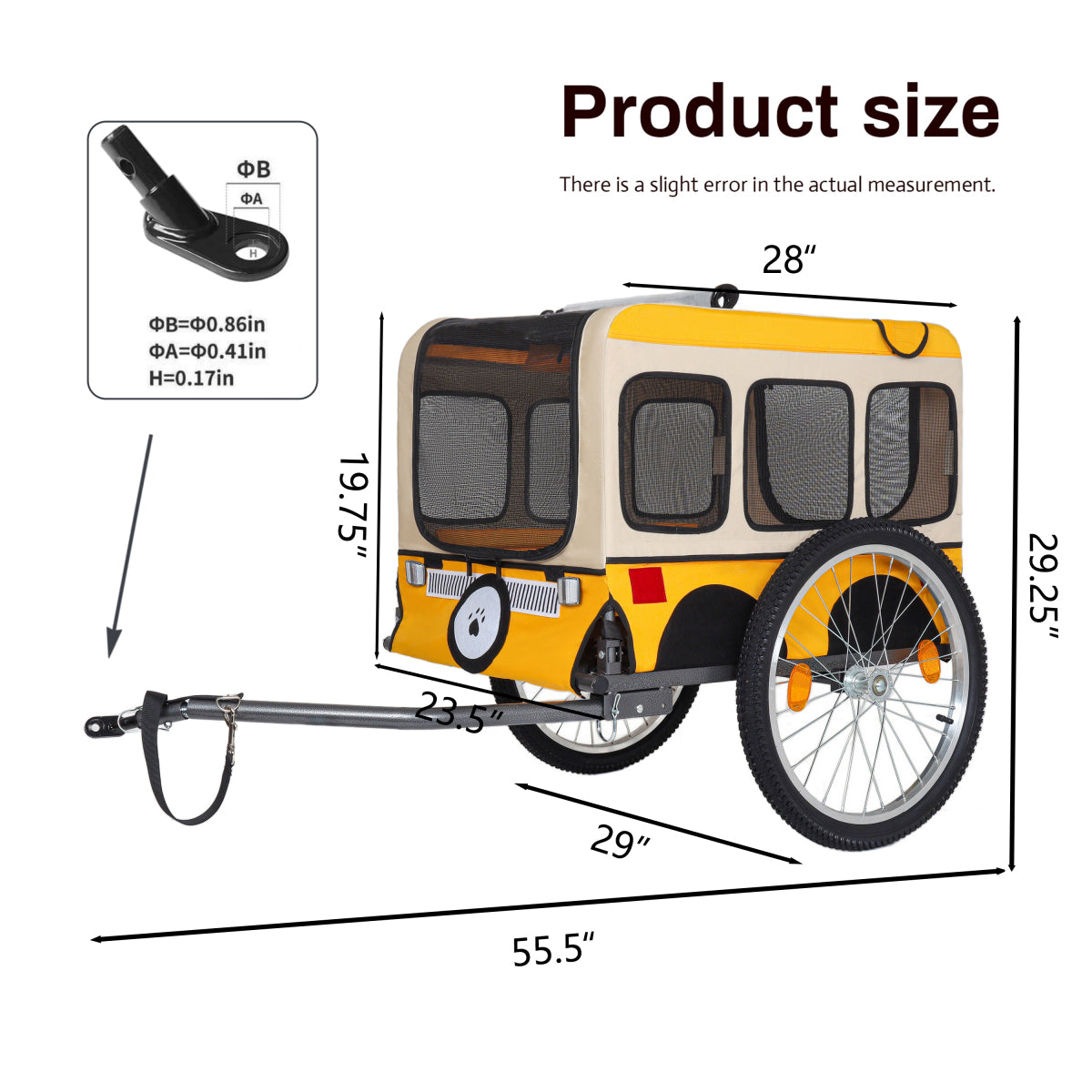 Large Folding Bike Trailer for Dogs – Heavy-Duty Steel Frame, Spacious Design with 20-Inch Wheels for All-Terrain Cycling, Jogging & Camping Adventure extra fat width 20-1/8in wheel