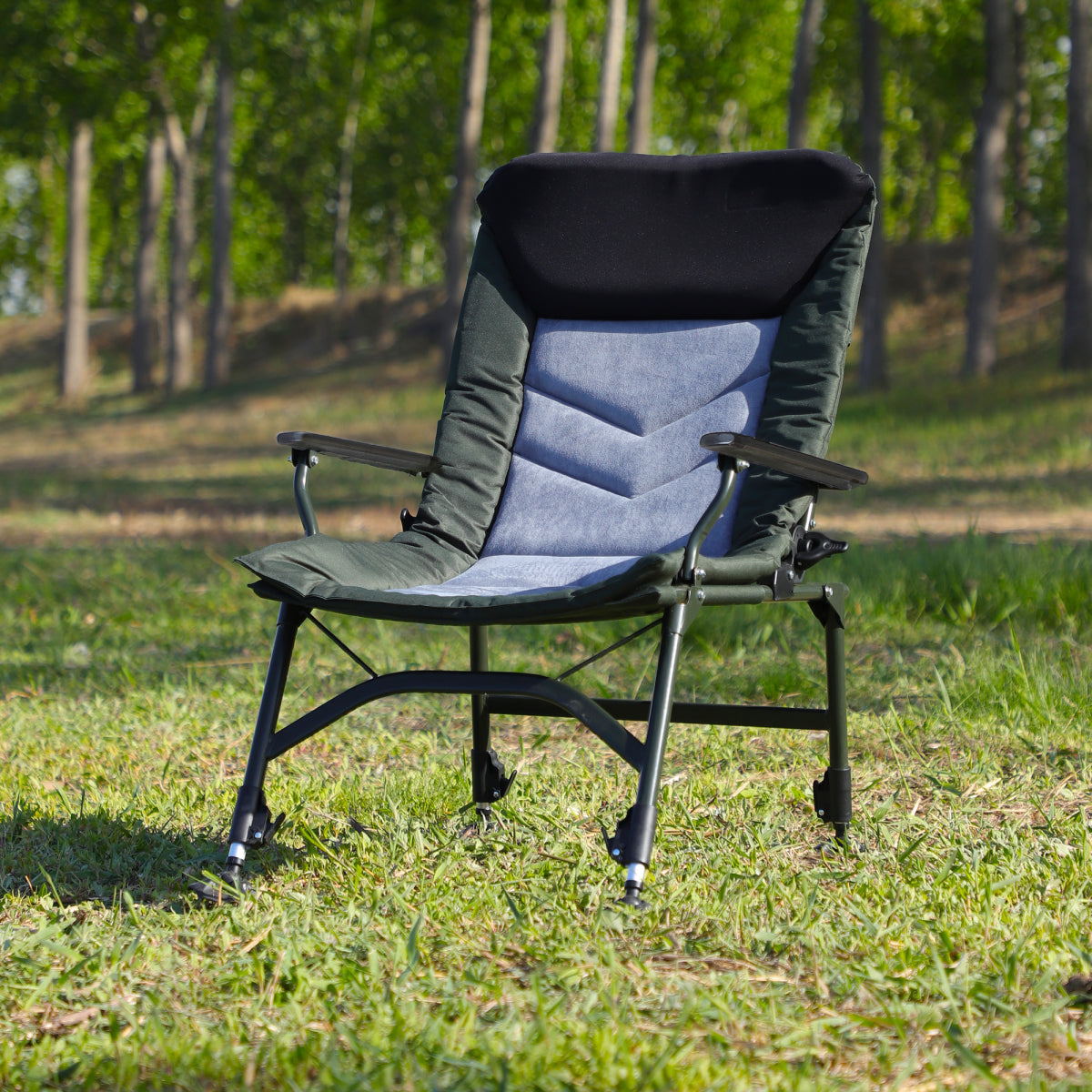 Camping Lounge Chair, Portable Folding Reclining Camping Chair with Adjustable backrest for Indoor and Outdoor Camping Beach Hiking Fishing, Green+black+grey