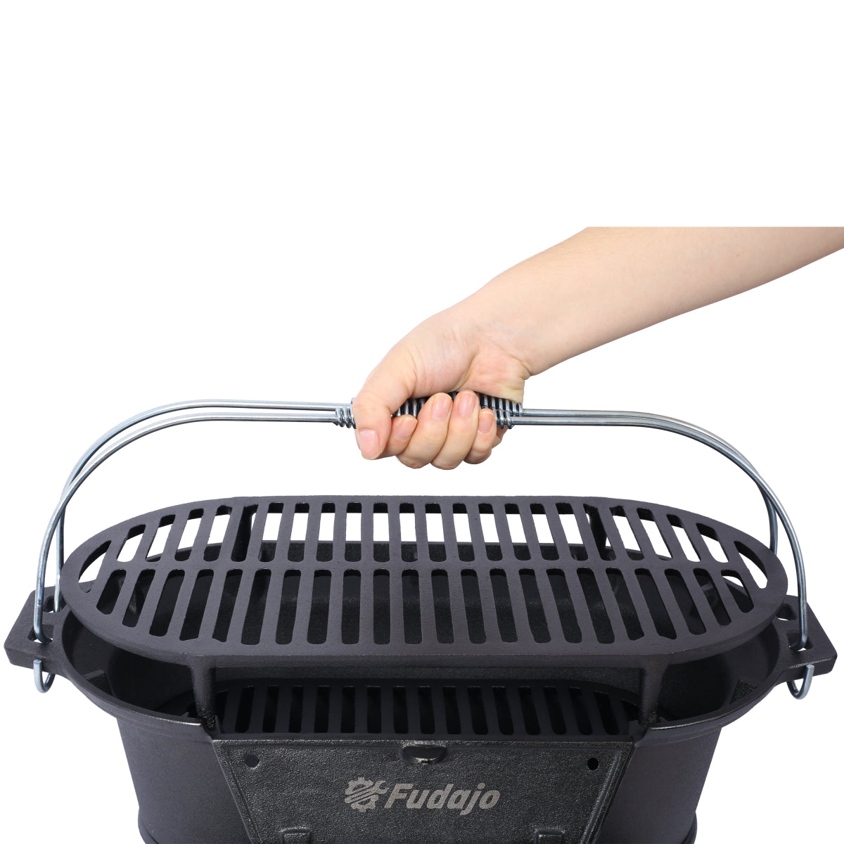 Oval Cast Iron Grill Outdoor, Portable Charcoal Grill and Tabletop Cast Iron Skillet - 100% Cast Iron, Enameled, Durable, Small Charcoal Grill, Camping Stove, Hibachi Grill