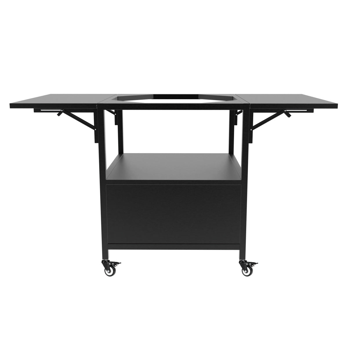 Outdoor Grill Table for Big Green Egg Style BBQ, Metal Grill Cart with 2 Folding Panels, Compatible with up to Large Green Egg, Kamado Joe Jr