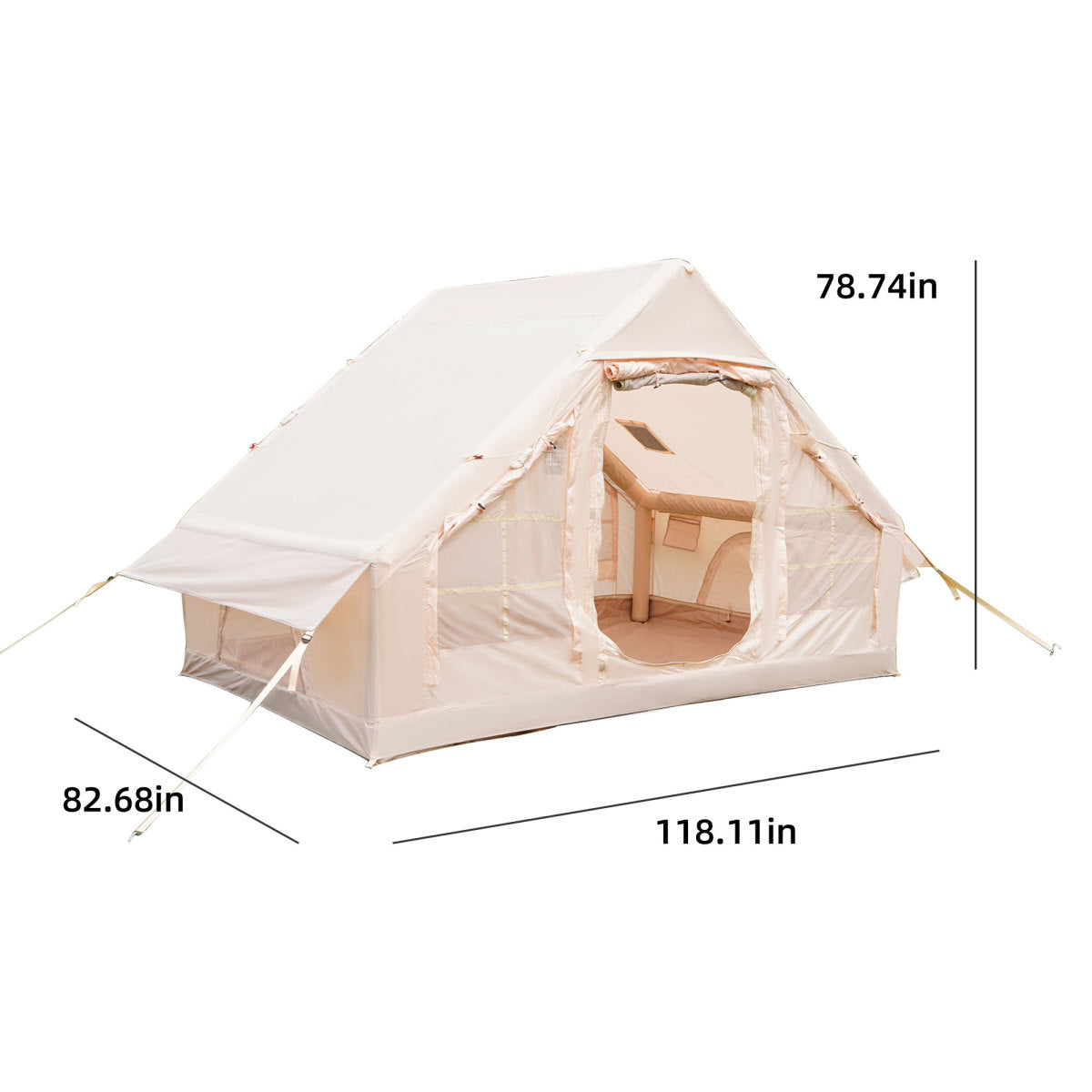 Inflatable Camping Tents with Hand Pump, Air Glamping Tents, Easy Setup Waterproof and Windproof Blow up Tent, 4 Seasons Oxford Cabin Tent with Mesh & Chimney Window.   WL