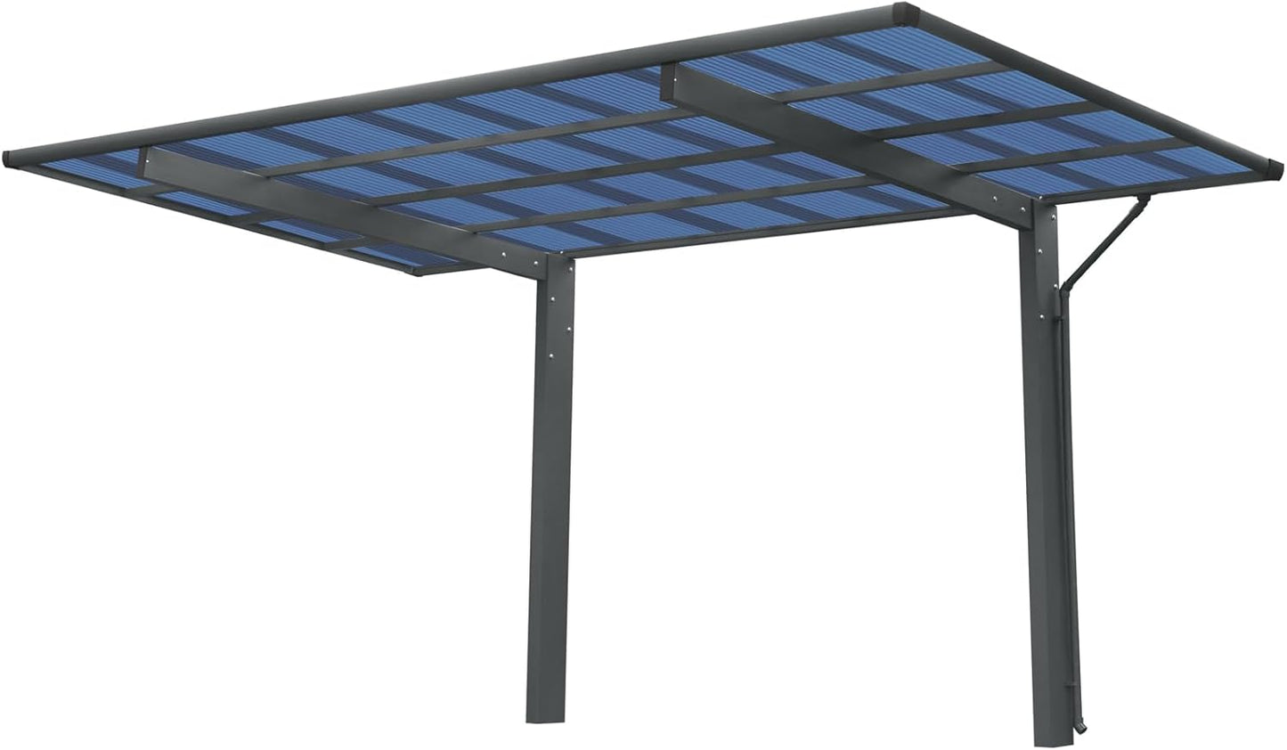 Outdoor Carport, 17.44FT*9FT Single Carport Aluminum Metal Frame and Polycarbonate Panels Car Port for Outdoor Driveway Car, Truck (Black)