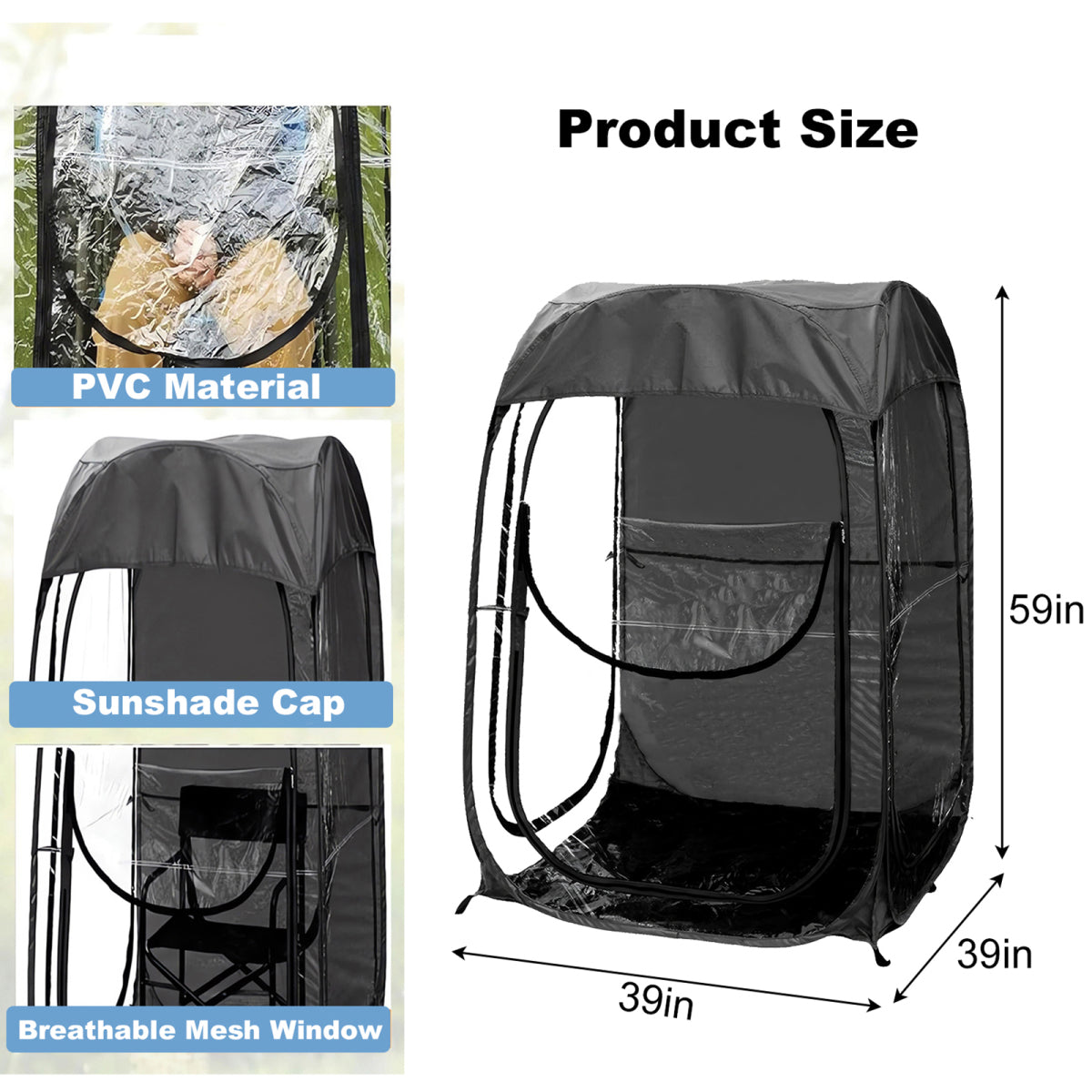 Portable Pop Up Sports Tent, Ideal Shelter for Outdoor Sports Events, Fishing and Camping, Protection from Cold Wind and Rain, Black