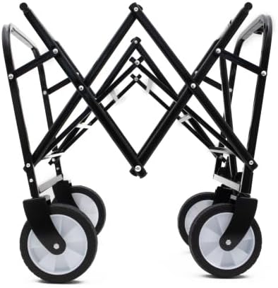 Minimeetall Extention Collapsible Foldable Cart Beach Wagon Heavy Duty Utility Cart Utility Wagon Grocery Cart for for Camping Shopping Sports Gardeing Fishing Supports 225lbs (Black)