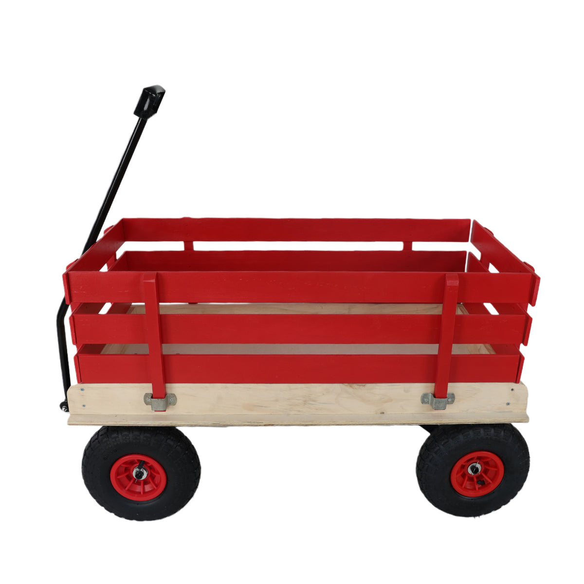 Children's and garden wooden carriages, all-terrain rubber inflatable wheelers, outdoor games, courtyard transportation, picnic supplies (red and natural colors)