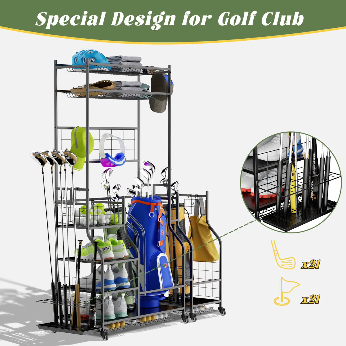 Golf Bag Storage Garage Organizer,Golf Club Bag Storage Rack for Garage, Extra Storage Rack for Golf Clubs,Golf Bag Organizer Fit for Garage,Shed,Basement