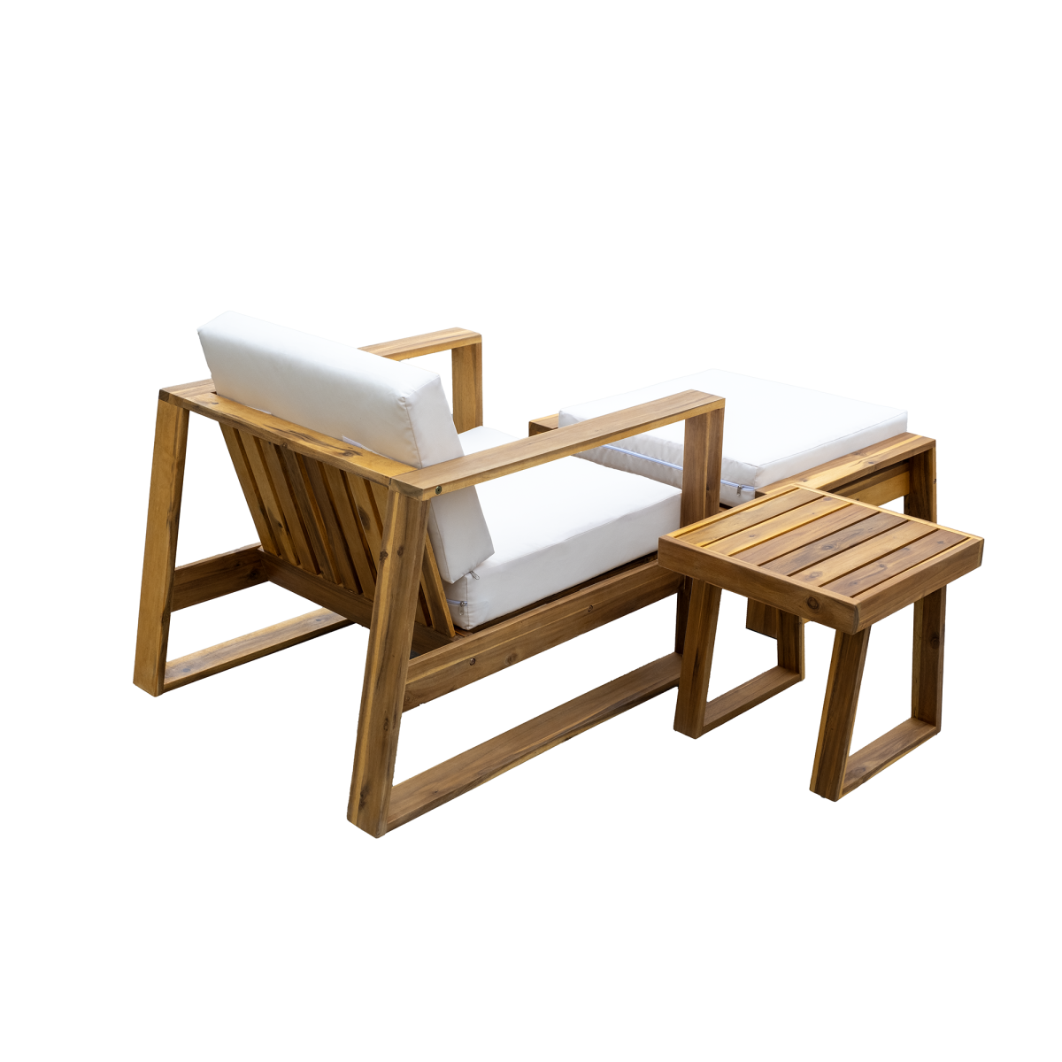 U_STYLE Acacia Wood Outdoor Lounge Set - Chair and Ottoman with Removable Cushions, All-Weather Outdoor Chaise Lounge/Daybed, Perfect for Patios, Balconies, and Gardens