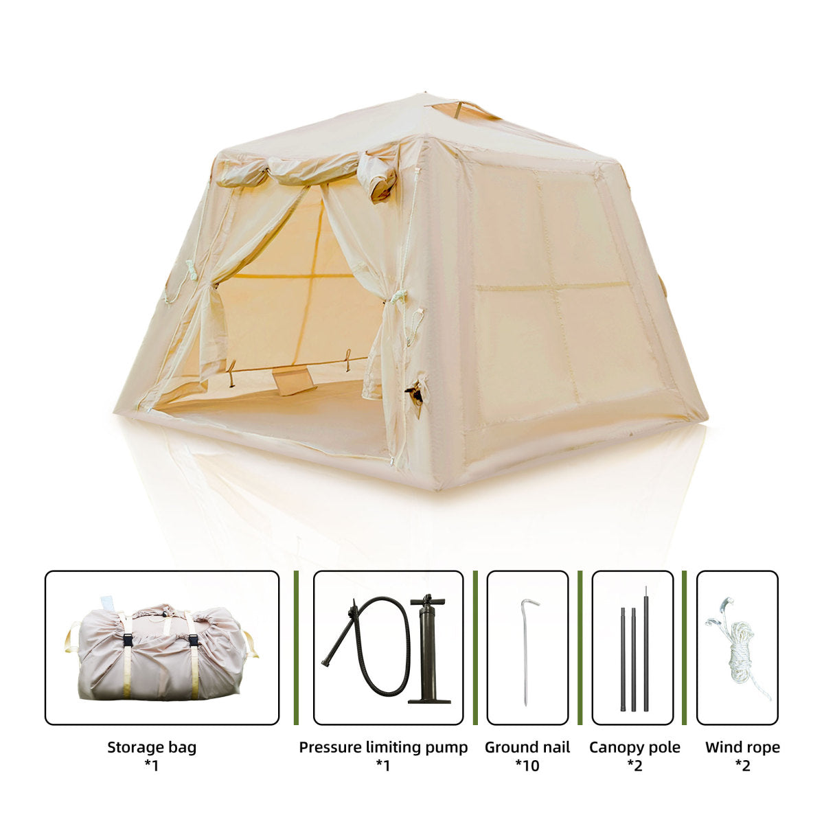 5.76 m ² Inflatable Tents for Camping with canopy, Blow Up Tent with Hand Pump, Easy Setup InflatableTent 4 Season Tent, Waterproof Oxford Air Glamping Tents for Camping Adult 2-3 Person   WL