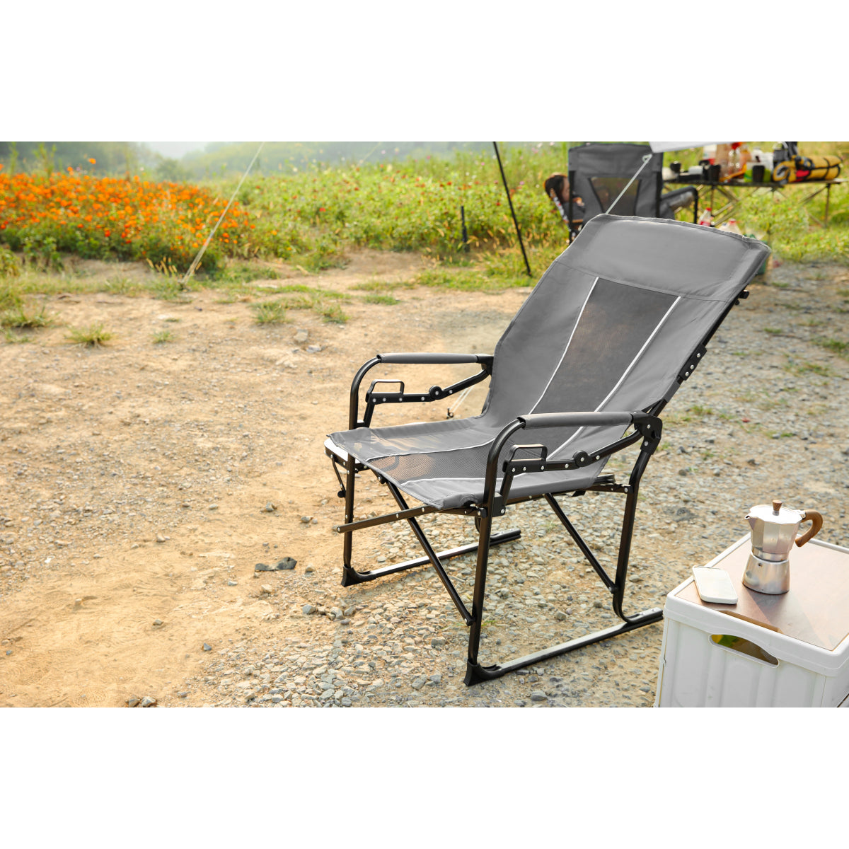 Camping Directors Chair, Heavy Duty,Oversized Portable Folding Chair with Side Table, Pocket for Beach, Fishing,Trip,Picnic,Lawn 
Grey
