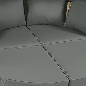 Outdoor Patio Rattan Round Daybed with Retractable Canopy, Wicker Furniture Clamshell Sectional Seating Sunbed with Removable Cushions and 4 Pillows for Patio Backyard Porch,Grey