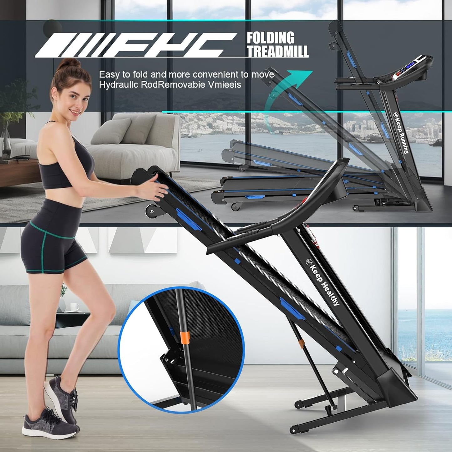 FYC Foldable Treadmill with Auto Incline (0-15°) – 3.5HP Quiet Motor, 400 lb Capacity, Bluetooth Speakers, APP Control, Shock Absorption, LCD Display & Heart Rate Monitor – Folding Treadmill for Home