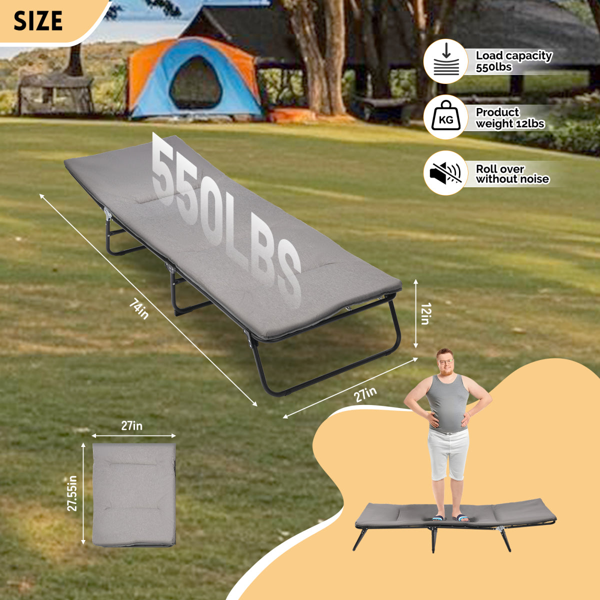 Folding Camping Cot for Adults,  5-Angle Adjustable Camping Cot Heavy Duty Outdoor Bed with Carry Bag,1200 D Layer Oxford Travel Camp Cots