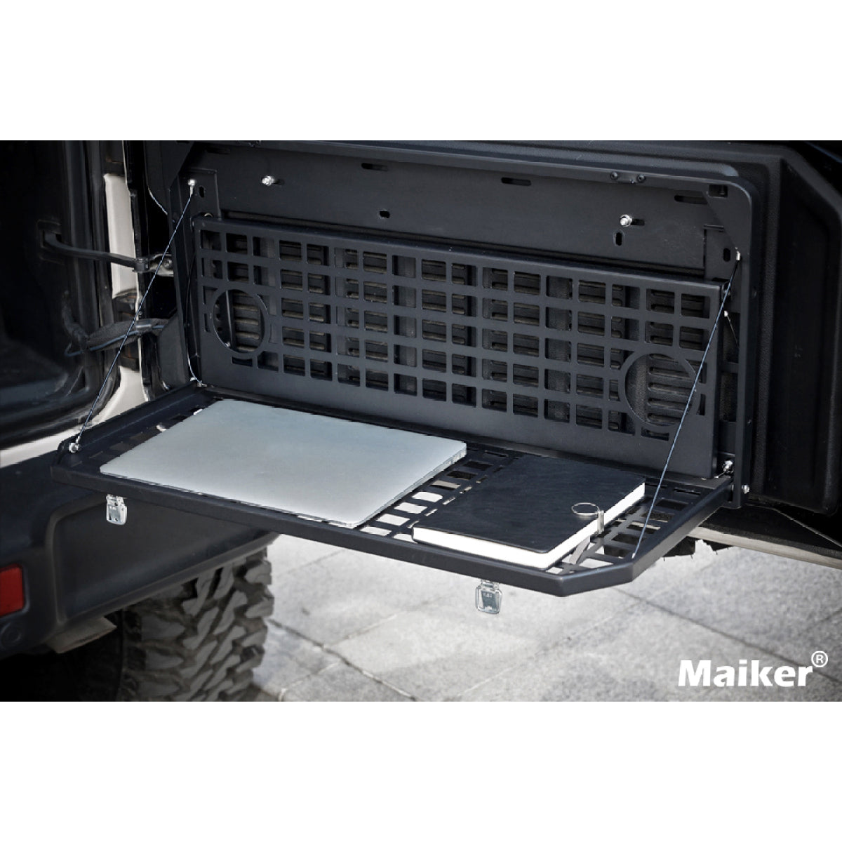 2-Tier Tailgate Table Rear Foldable Storage Cargo Rack Outdoor Camping Desk for 2007-2022 Jeep Wrangler JK&JL 4 Door (Not Fit JK Models with Stock Subwoofer)