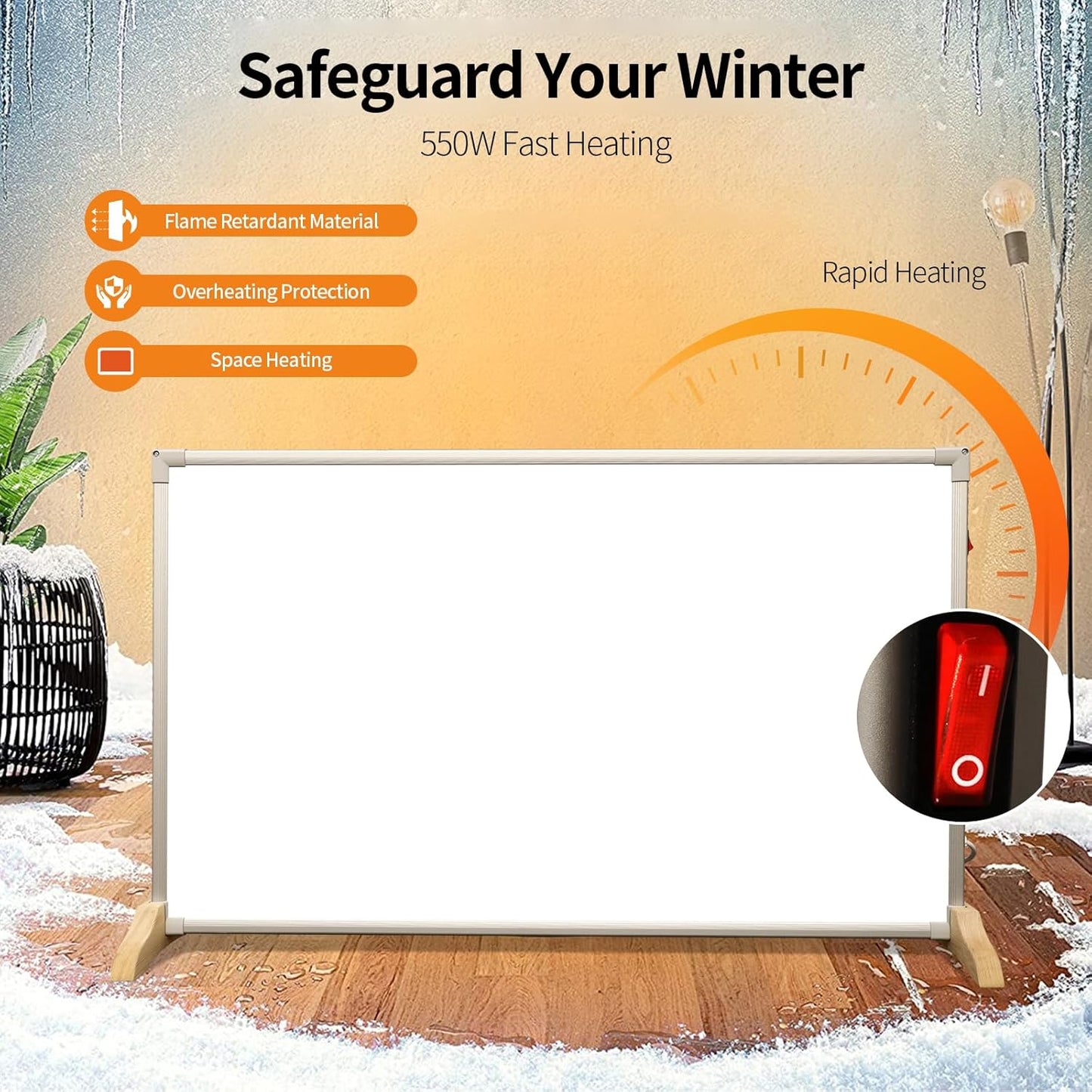 550W Graphene Wall Heater - Energy Efficient Electric Heating Panel with Adjustable Thermostat, Ultra-Thin Design, Fast Heating, Safe & Quiet Operation for Home and Office