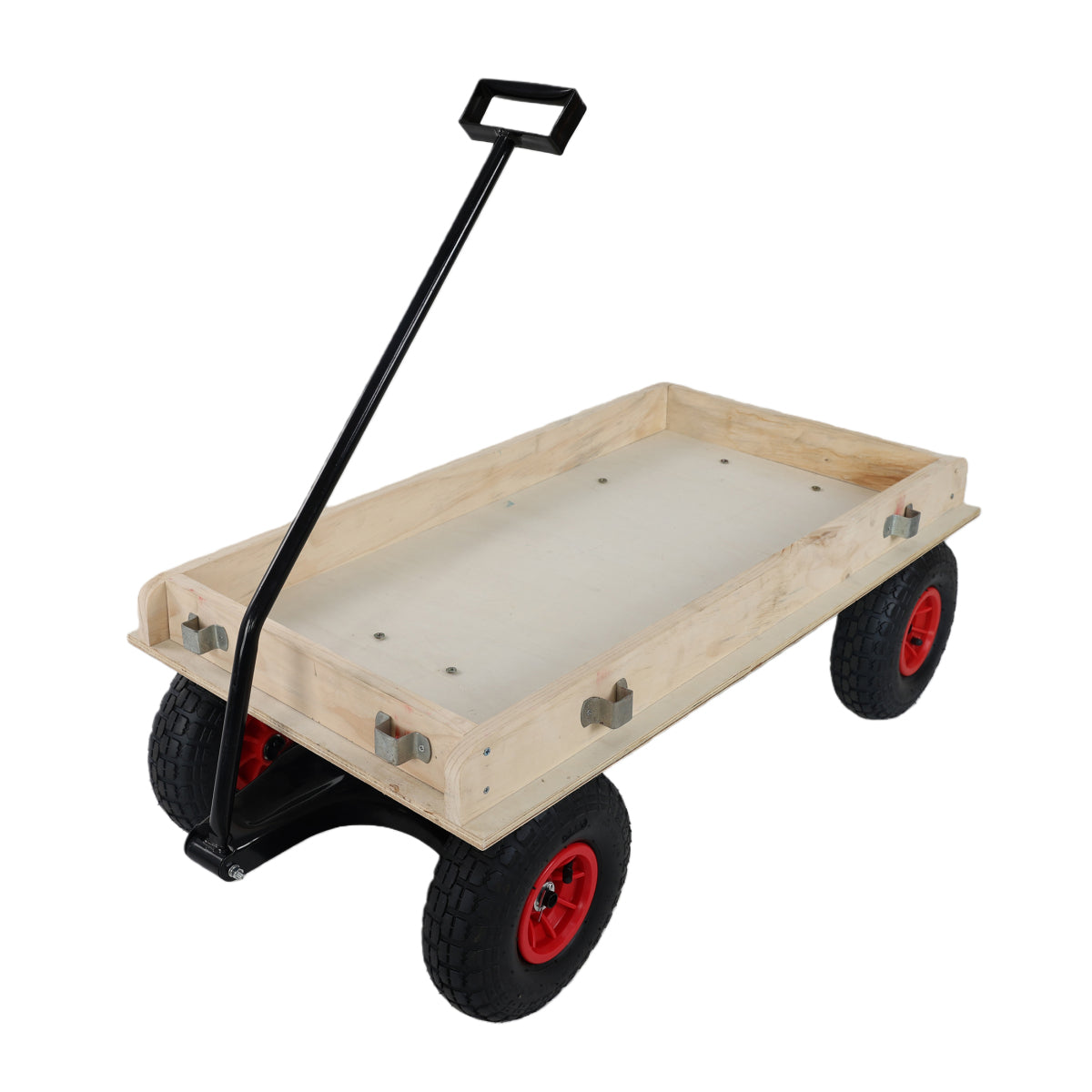 Children's and garden wooden carriages, all-terrain rubber inflatable wheelers, outdoor games, courtyard transportation, picnic supplies (red and natural colors)