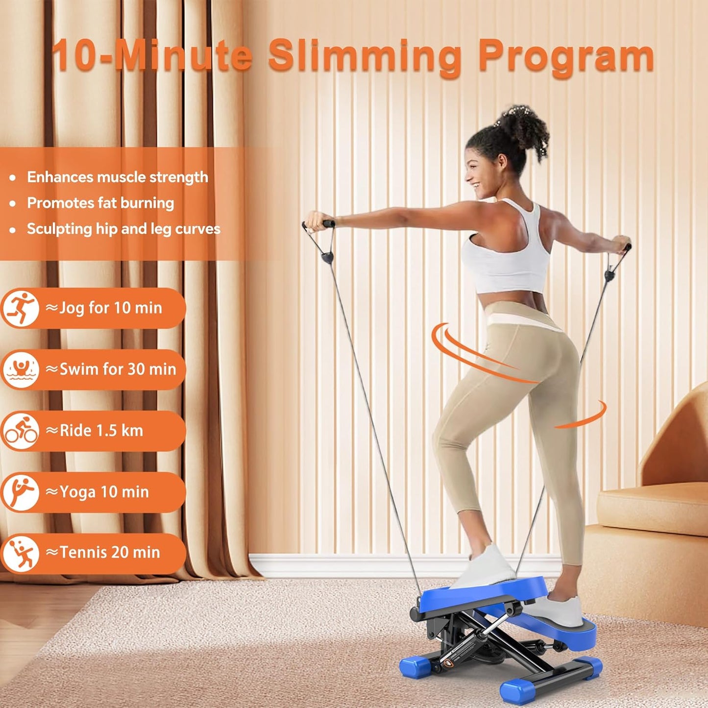 Mini Stepper for Exercise at Home, Portable Stair Stepper with Resistance Bands, 330LBS Capacity Stair Step Workout Machine with LCD Monitor for Fullbody Cardio Workout