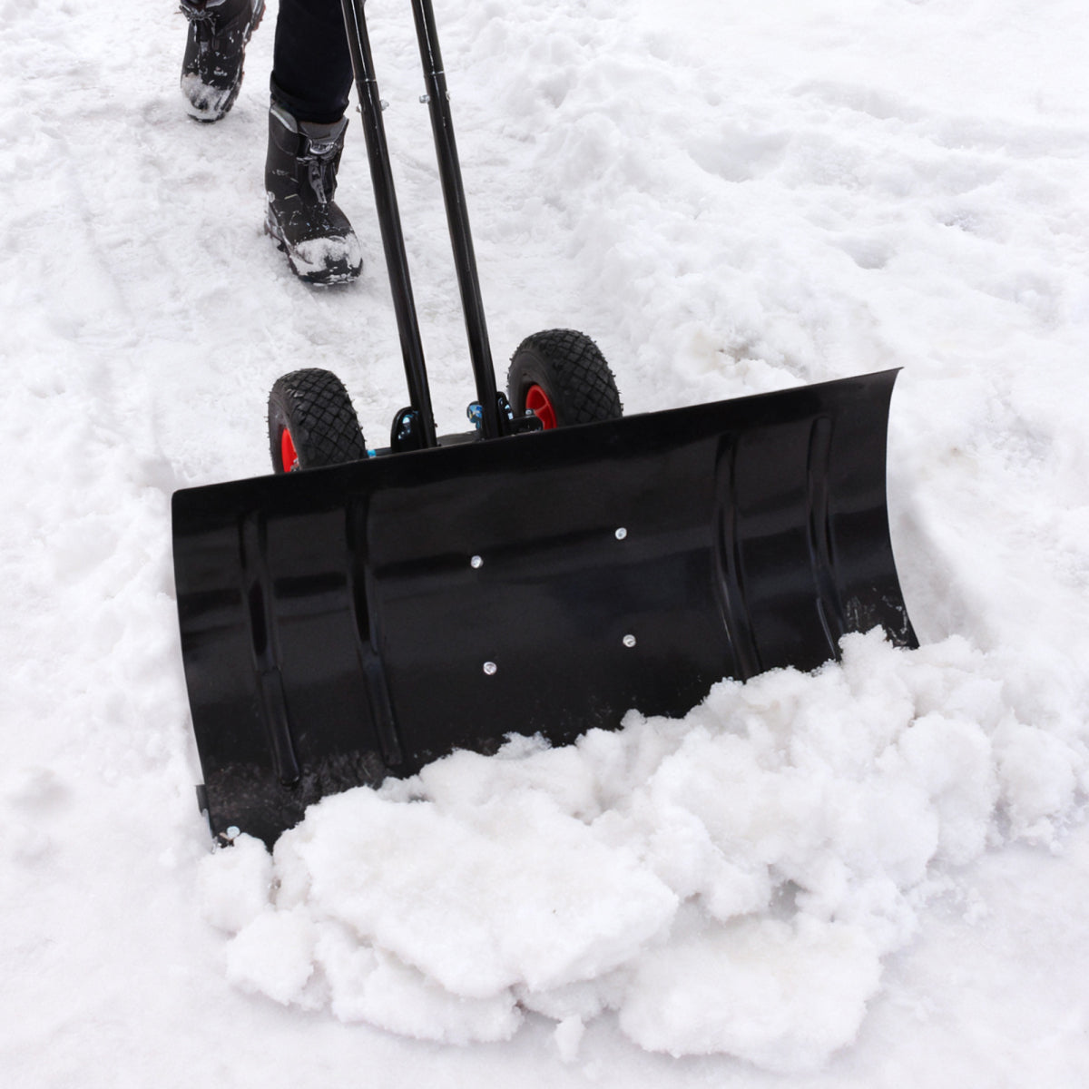 30" Heavy Duty Snow Shovel with Wheels, Garvee Adjustable Angle & Height Ergonomic Handle, Sidewalk & Pavement Clearing