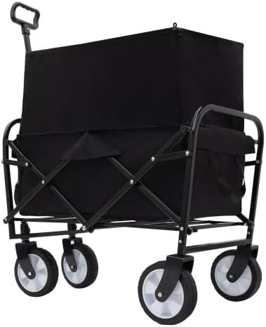 Minimeetall Extention Collapsible Foldable Cart Beach Wagon Heavy Duty Utility Cart Utility Wagon Grocery Cart for for Camping Shopping Sports Gardeing Fishing Supports 225lbs (Black)