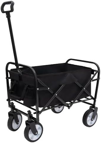 Minimeetall Extention Collapsible Foldable Cart Beach Wagon Heavy Duty Utility Cart Utility Wagon Grocery Cart for for Camping Shopping Sports Gardeing Fishing Supports 225lbs (Black)