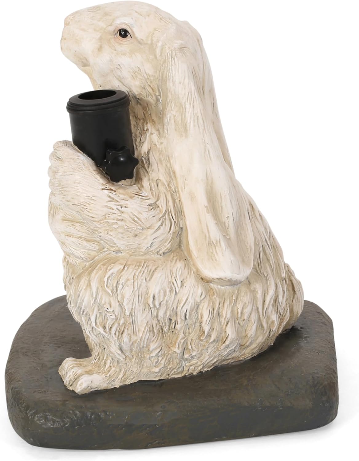 Rabbit Umbrella Base - 50lb Matte White Outdoor Patio Stand - Concrete with Resin Finish - Fits 1.5", 1.75", & 2" Poles - Charming Garden Decor
