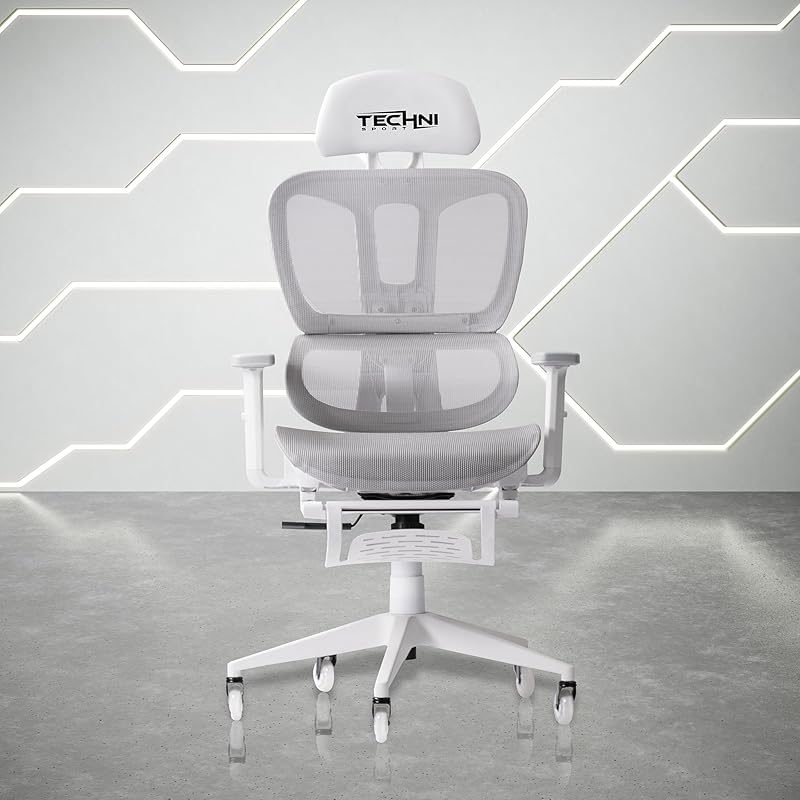 Ergonomic Mesh Gaming Chairs with Footrest 350 Lbs, High Back Breathable Office Chair,Comfy Adjustable Office Desk Chair with Lumbar Support for Adults,Cute Reclining Gamer Swivel Chairs,Whitegray