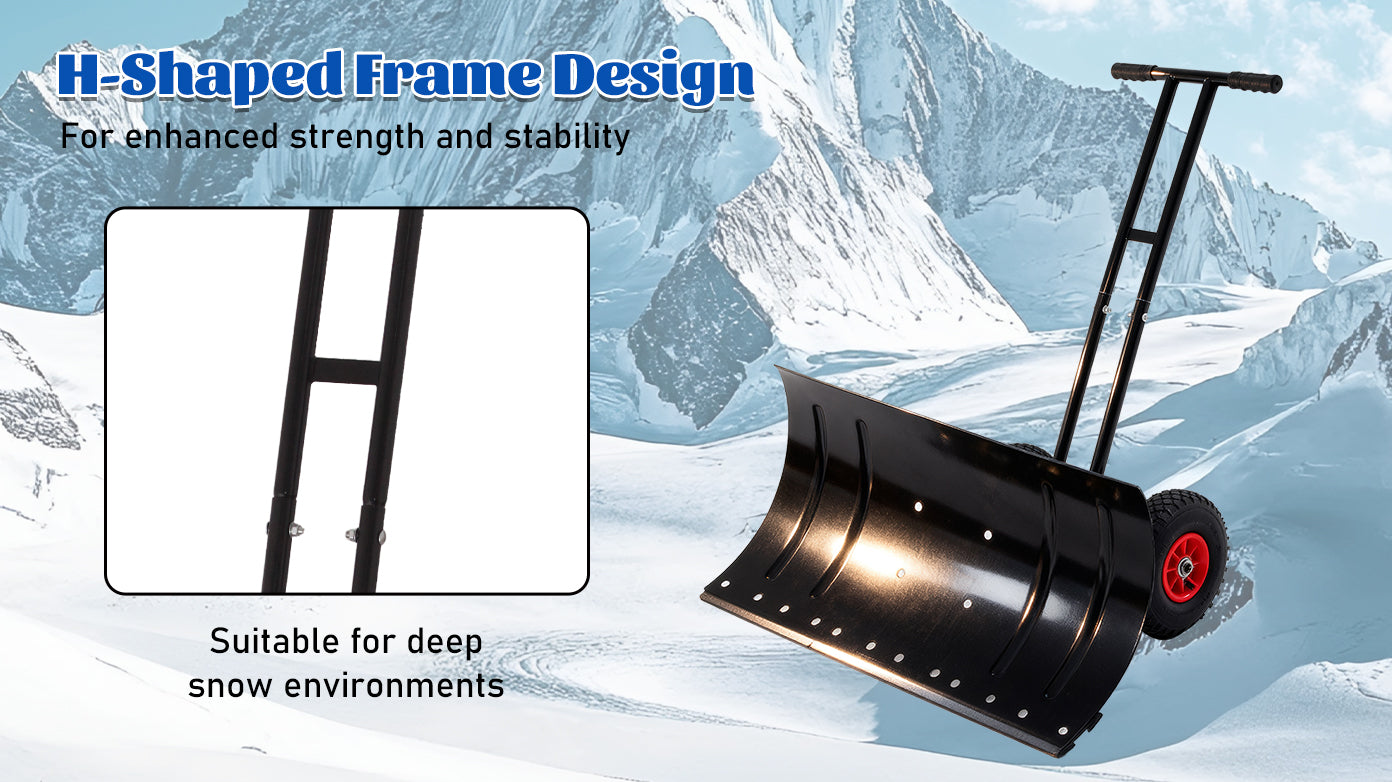 30" Heavy Duty Snow Shovel with Wheels, Garvee Adjustable Angle & Height Ergonomic Handle, Sidewalk & Pavement Clearing