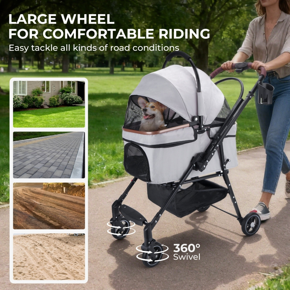 4-Wheel Foldable Pet Stroller for Dogs & Cats  360° Rotating Wheels, Separable Carrier & Travel Bag for Small Animals