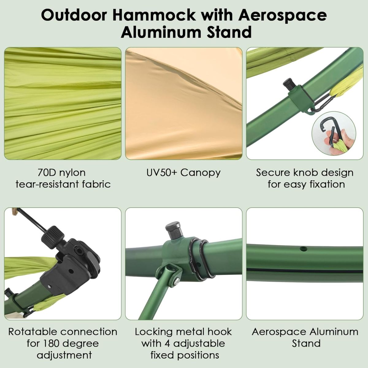 Portable Outdoor/Garden Hammock with Quick-Fold Stand, Adjustable Sunshade, and Storage Bag Adult/Child Hammock Chair Heavy-Duty Hammock Suitable for Camping, Home Gardens, Hotels, Outdoors, Beaches,