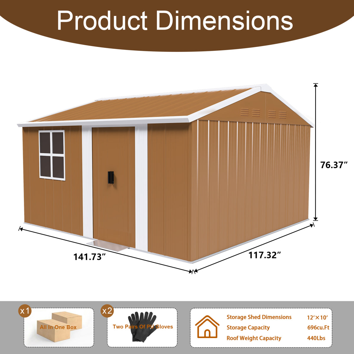 12x10 FT Heavy-Duty Metal Storage Shed with Windows, Lockable Door & Ventilation - Weatherproof Outdoor Garden Shed for Backyard, Lawn, and Tool Organization    RR