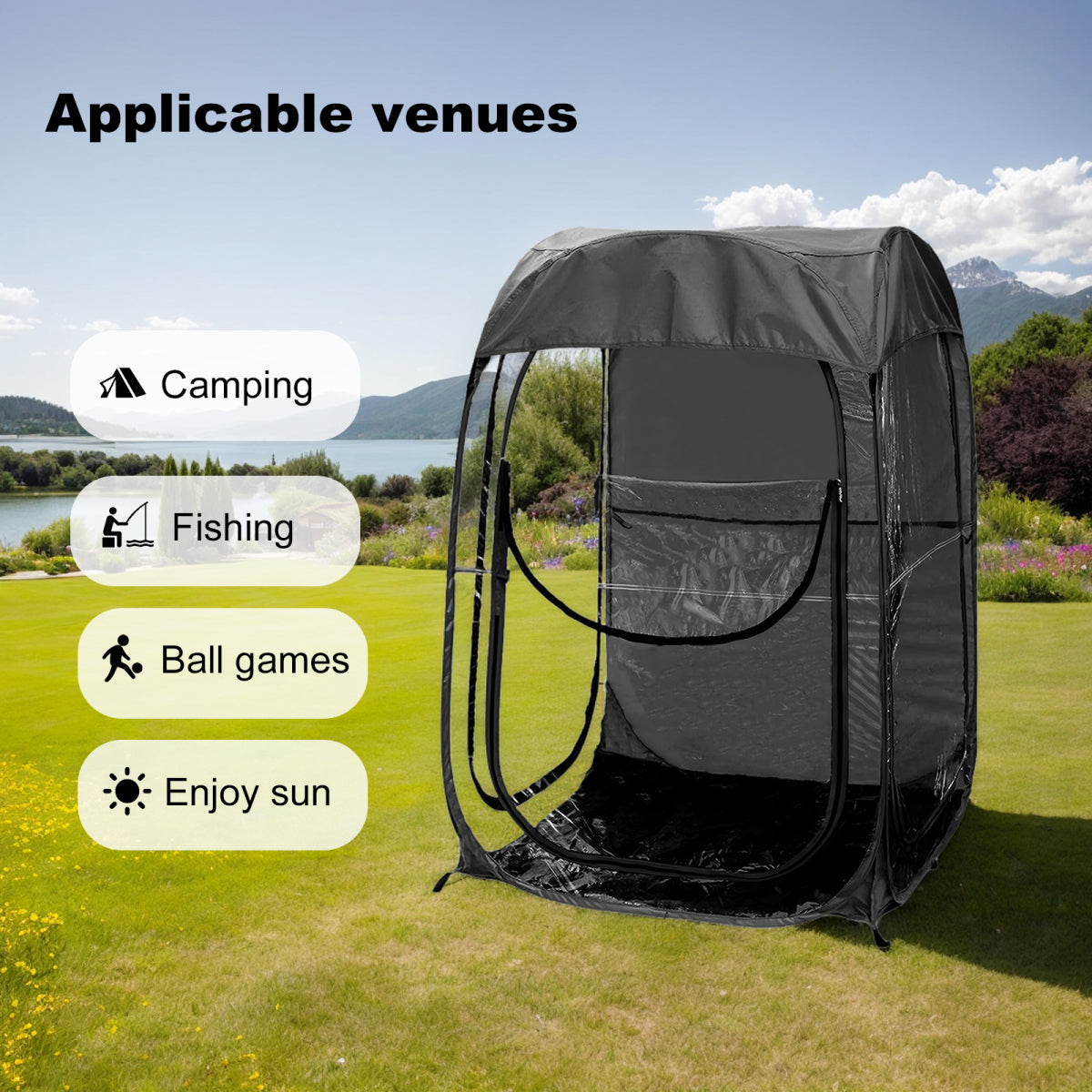 Portable Pop Up Sports Tent, Ideal Shelter for Outdoor Sports Events, Fishing and Camping, Protection from Cold Wind and Rain, Black