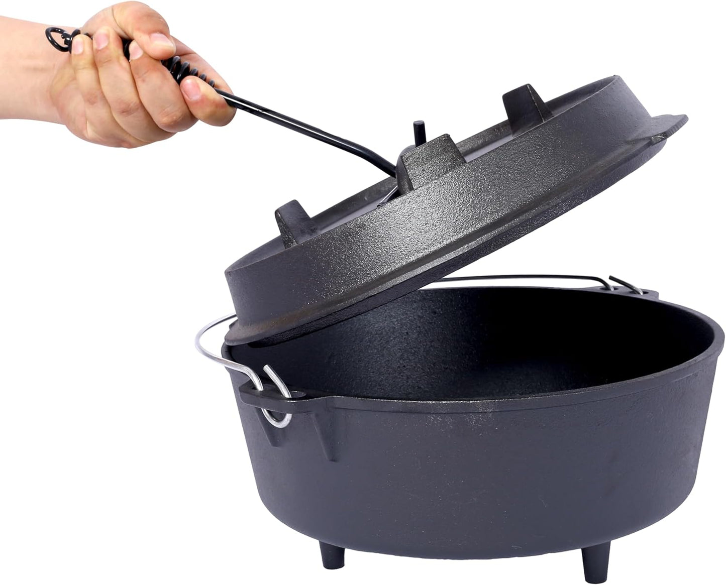 Pre-Seasoned Cast Iron Dutch Oven with Skillet Lid for Camping Outdoor Cooking BBQ Baking 12 Quart Versatile Design Easy Carry Handle Safety Features Ideal for Family Gatherings