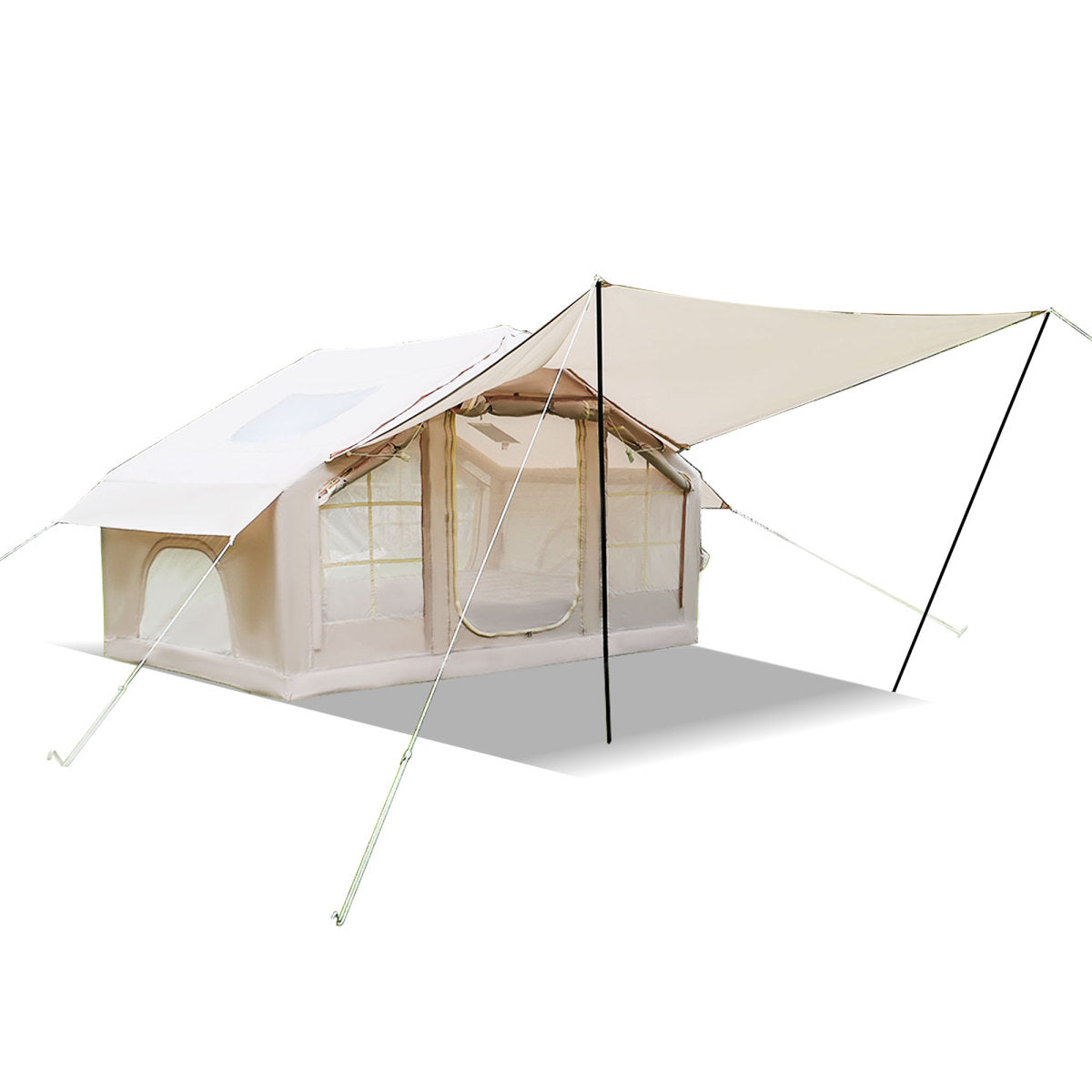 6.3m ² Inflatable Camping Tent with canopy , 4 Season Waterproof Windproof, Clear Skylight & 420D Oxford Waterproof, Air Tent with Mesh Windows/Doors