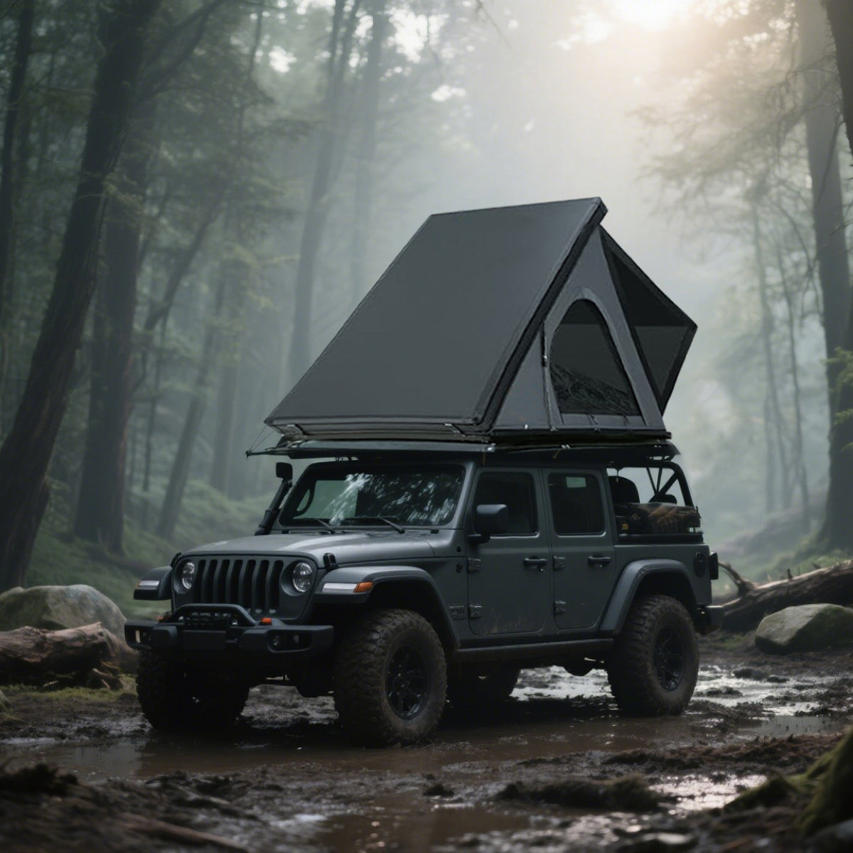 Thin And Light Version Rooftop Tent Hard Shell - Aluminium Roof Top Tent,With Tri-Color LED Strip Light & 1.97" Thick memory foam mattress,for Car SUV Truck Camping   WL