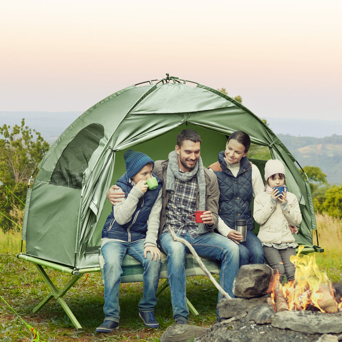 Outsunny Camping Tent Cot, Single Person Folding Cot Combo, Off-Ground Tent, Covered Outdoor Bed with Carry Bag for Hiking, Camping